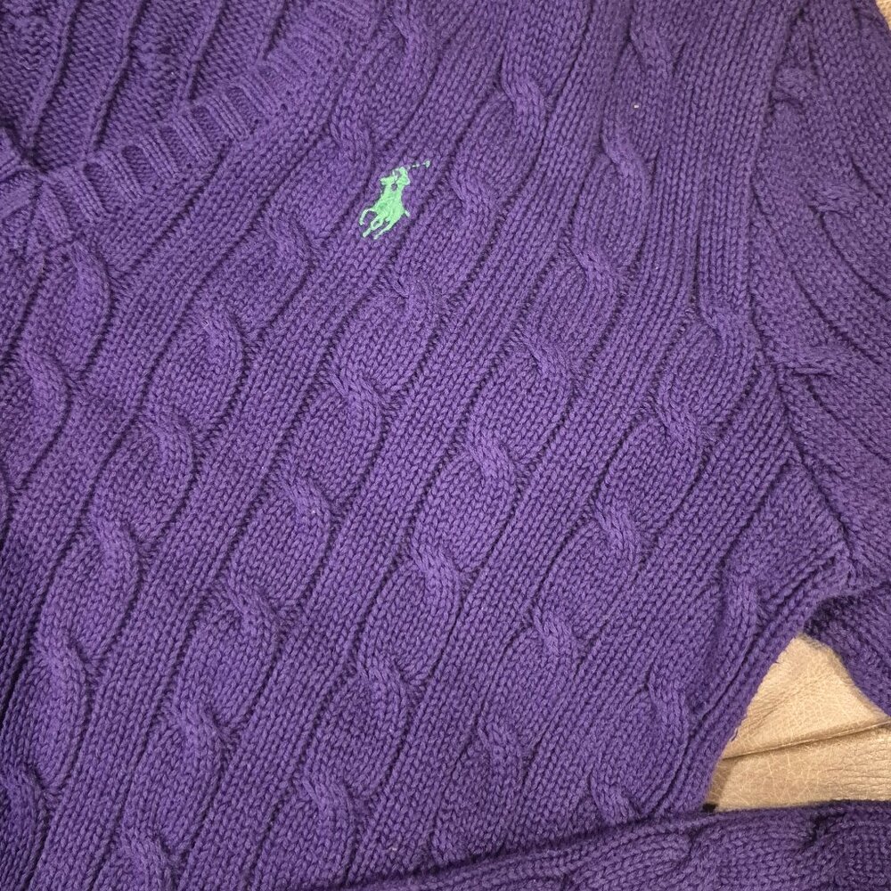 Ralph Lauren Cable-Knit Cotton V-Neck Sweater